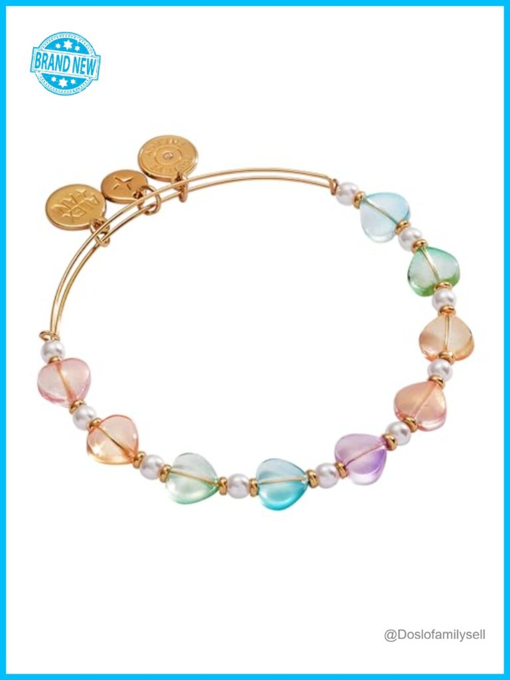Expandable Beaded Bangle Bracelet with Heart Charms